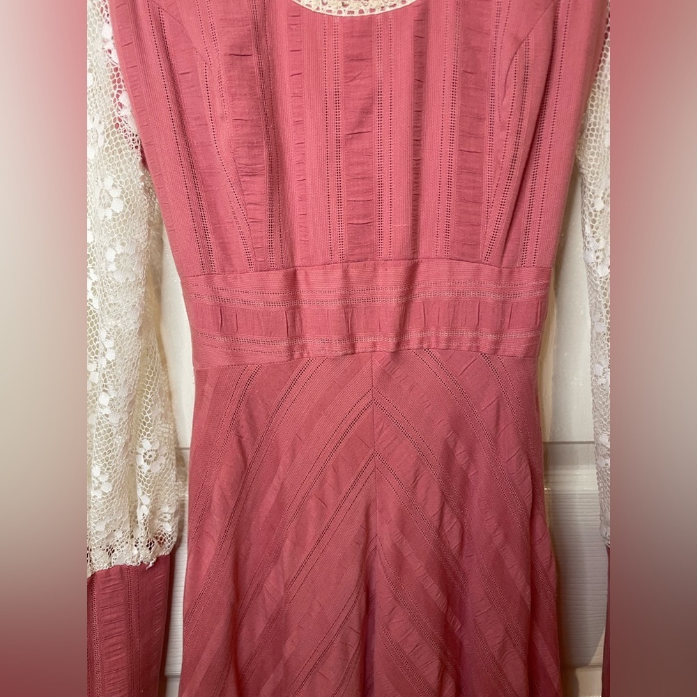 Prairie Cottagecore Vintage 1960s Pink Long Sleeve Maxi Dress Size 7 *Rare* - Picture 7 of 16